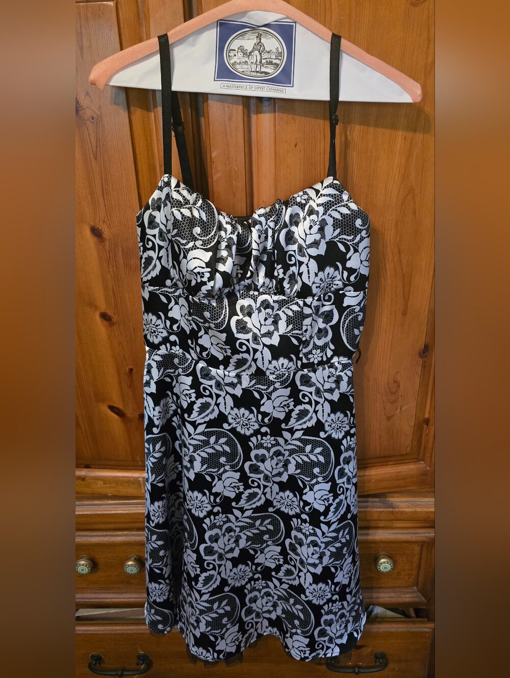 Dress Barn Black & White Floral Midi Dress with Straps